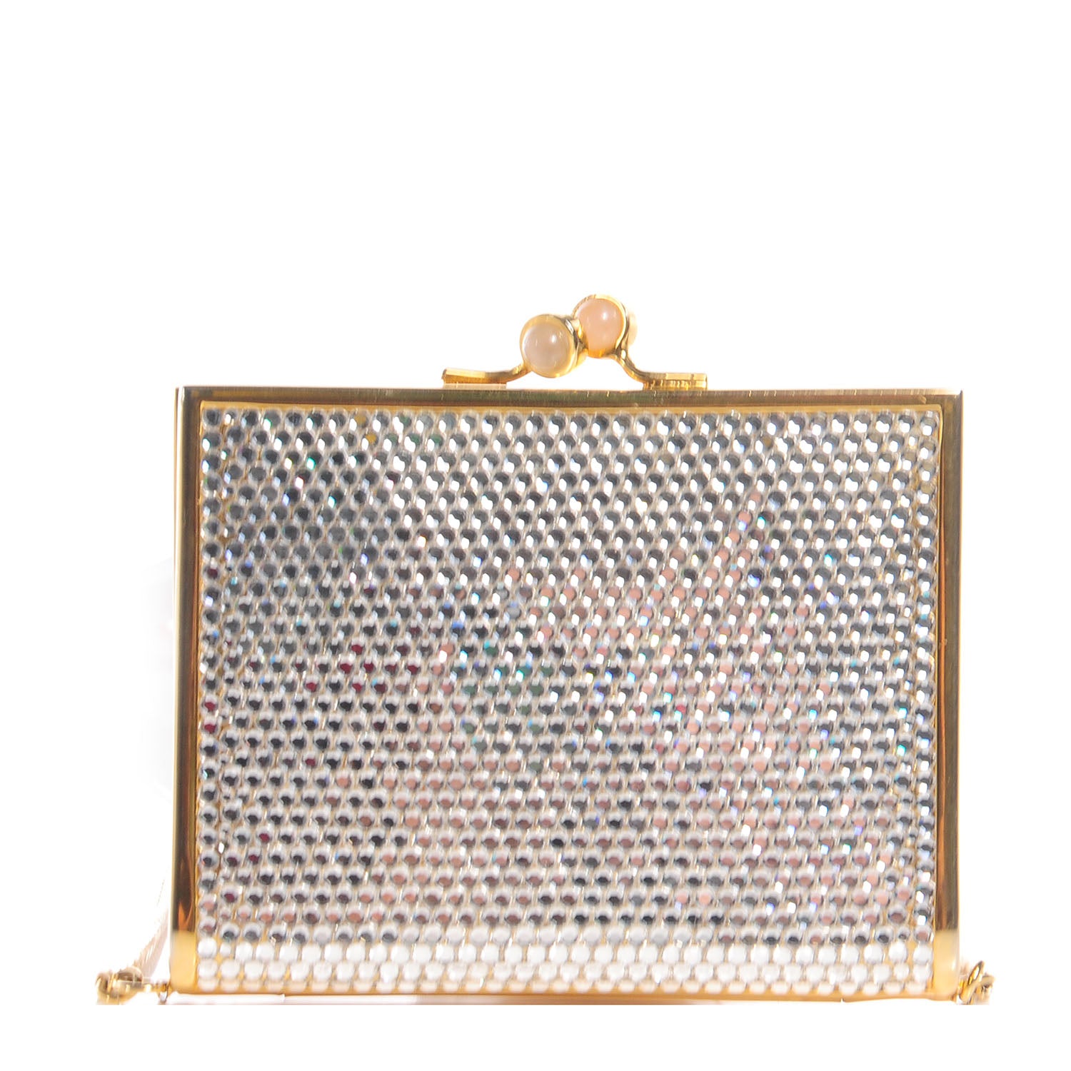 Judith Leiber Swarovski Crystal Rose Quartz Kisslock Minaudiere Gold 1 of 8