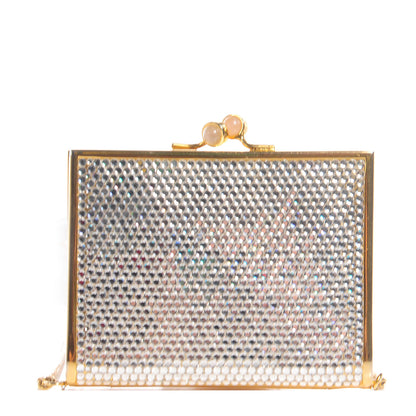 Judith Leiber Swarovski Crystal Rose Quartz Kisslock Minaudiere Gold 1 of 8
