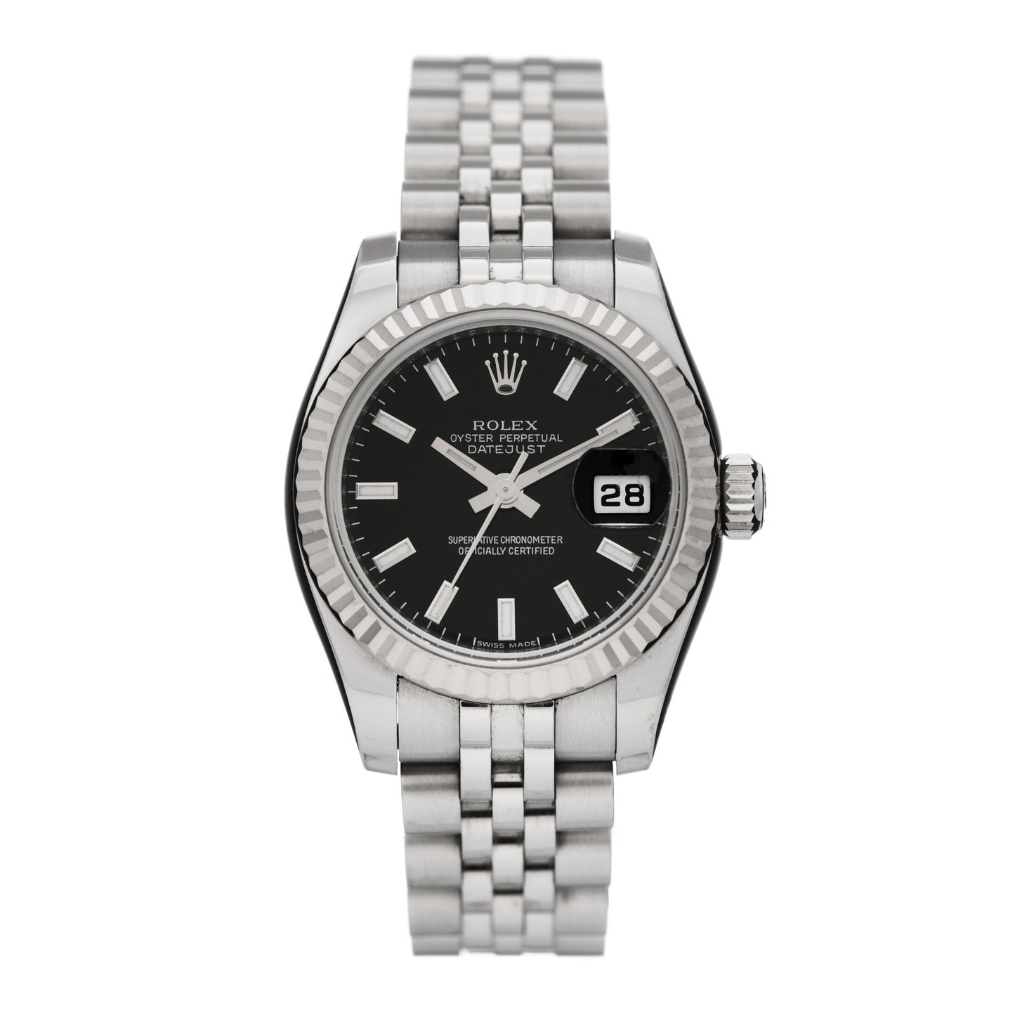 Stainless Steel 18K White Gold 26mm Oyster Perpetual Datejust Watch Black 179174