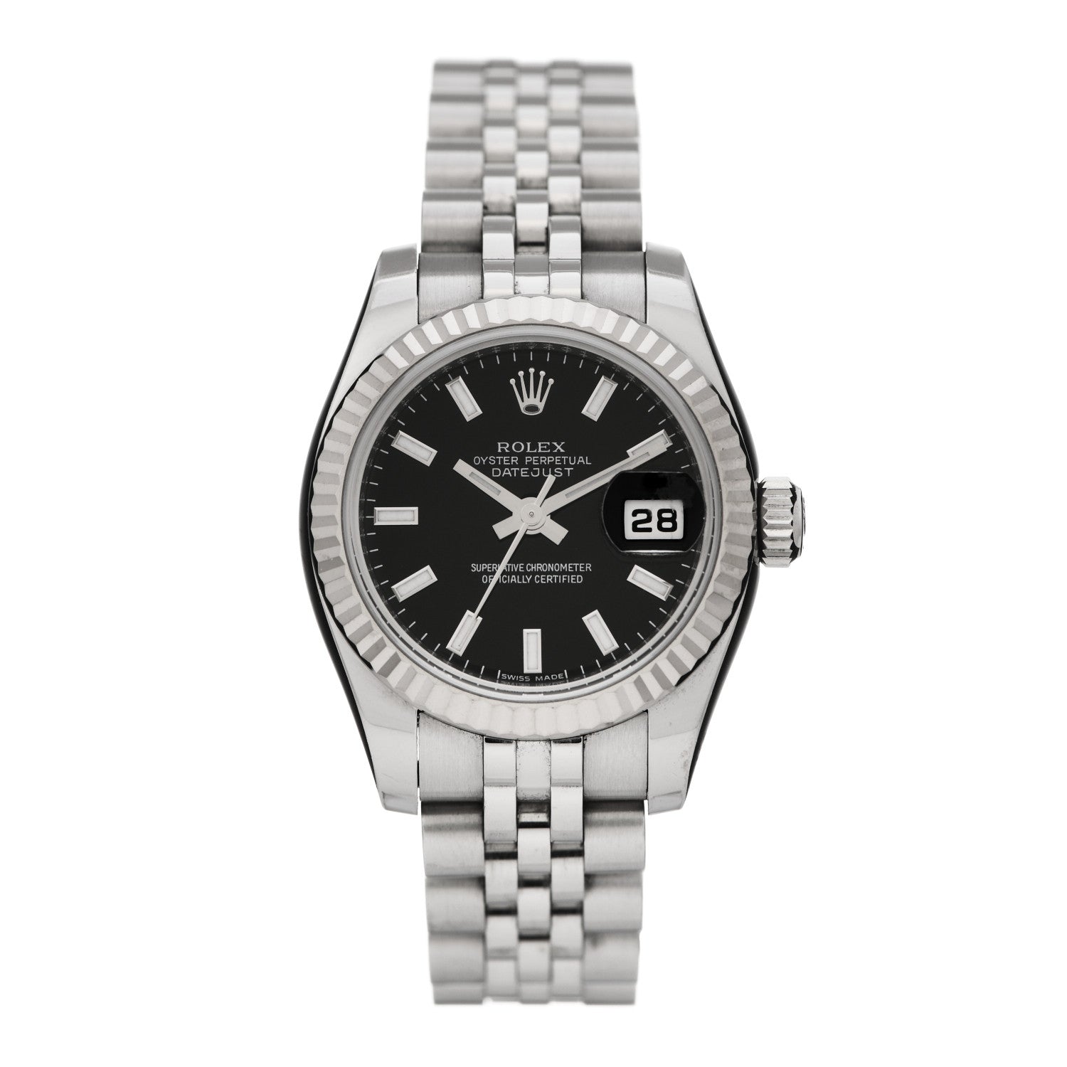 Rolex Stainless Steel 18K White Gold 26mm Oyster Perpetual Datejust Watch Black 179174 1 of 5