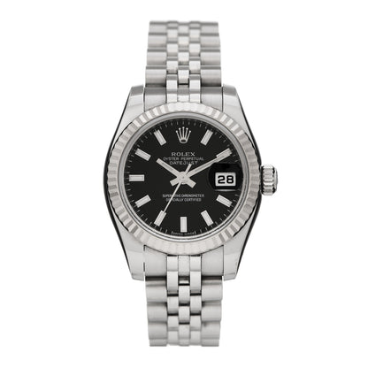 Rolex Stainless Steel 18K White Gold 26mm Oyster Perpetual Datejust Watch Black 179174 1 of 5