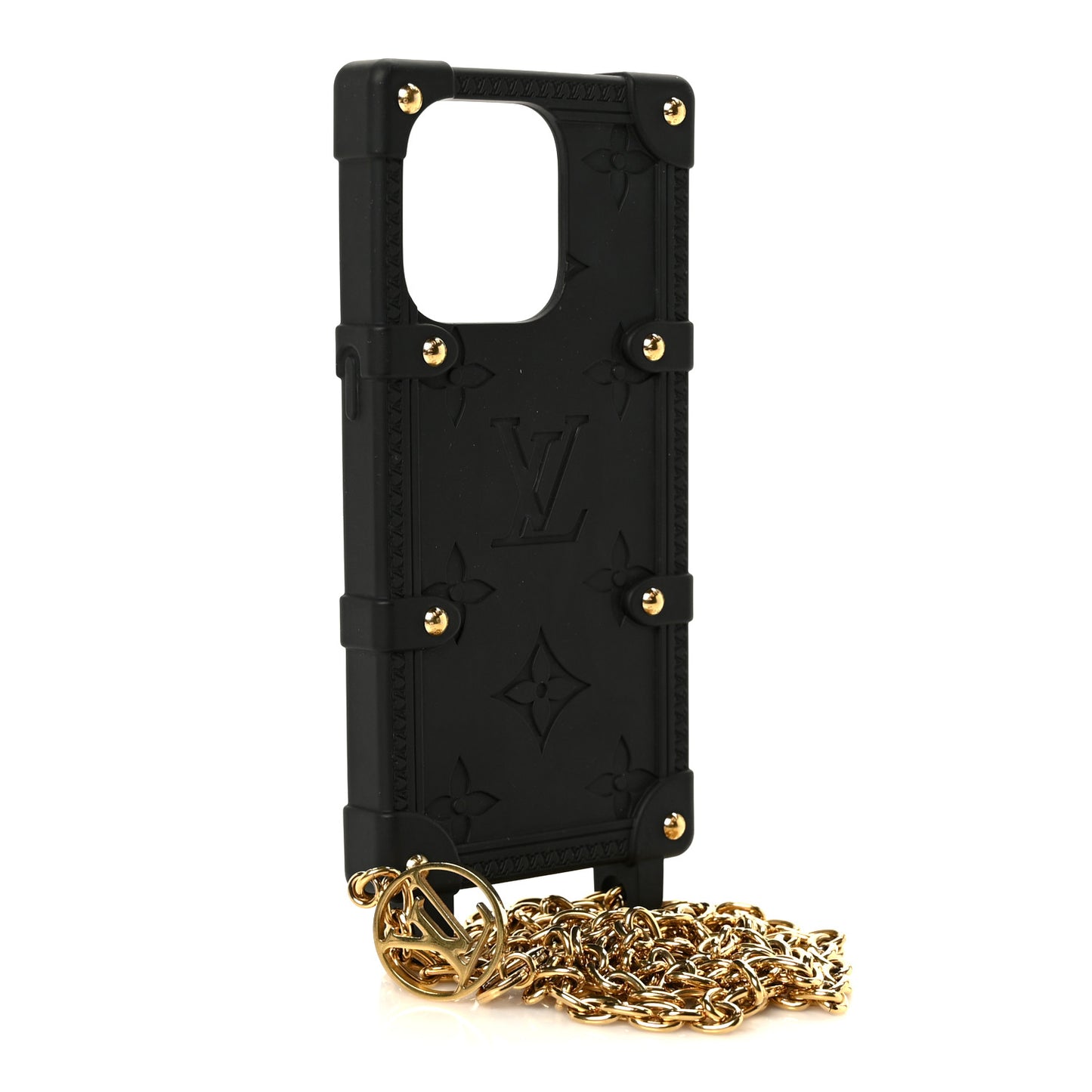 Rubber Monogram Trunk With Chain iPhone 14 Pro Case Black