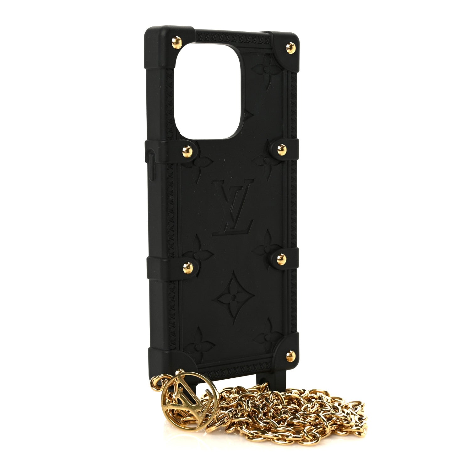 Louis Vuitton Rubber Monogram Trunk With Chain iPhone 14 Pro Case Black 3 of 11