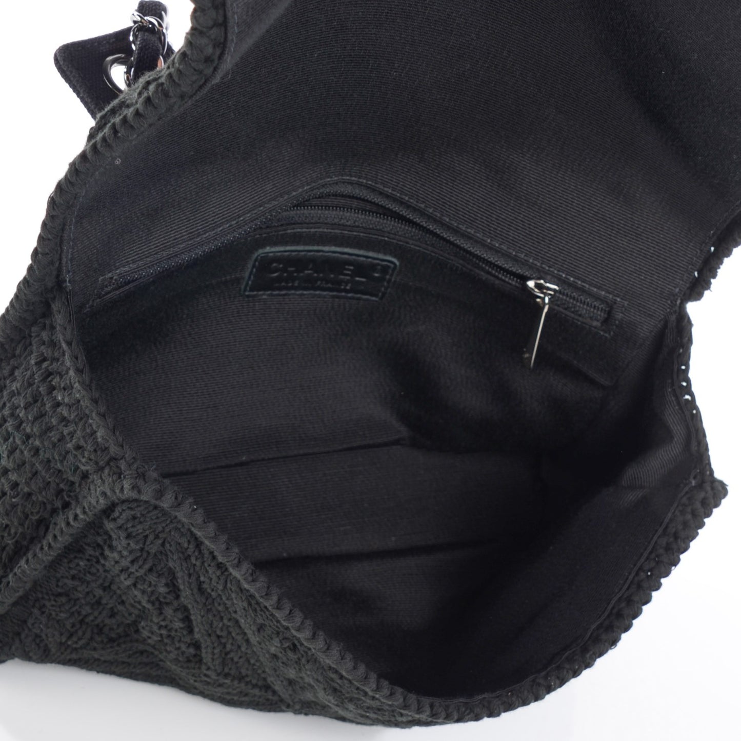 Woven Crochet Knit Medium Flap Black