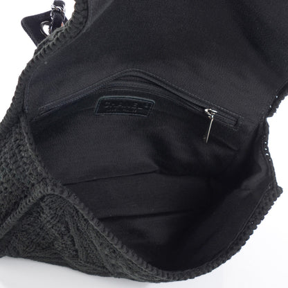 Chanel Woven Crochet Knit Medium Flap Black 5 of 7