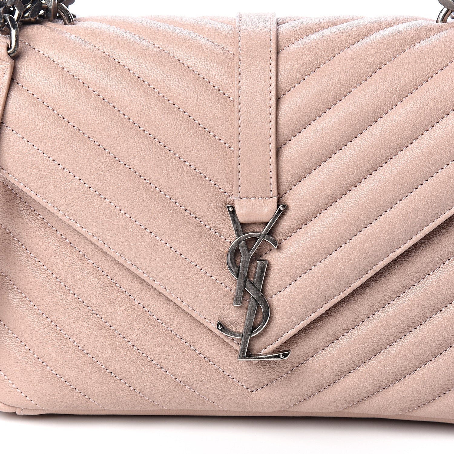 Saint Laurent Sheepskin Matelasse Chevron Monogram Medium College Bag Rose Poudre 10 of 10