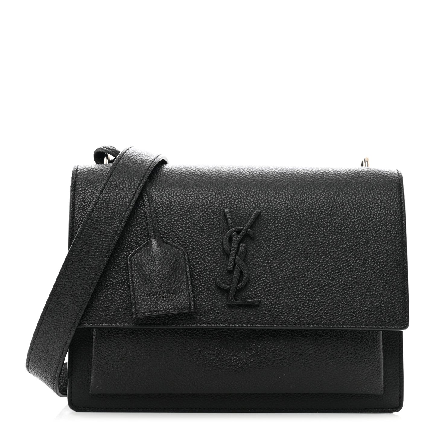 Grained Calfskin Medium Monogram Sunset Satchel Black