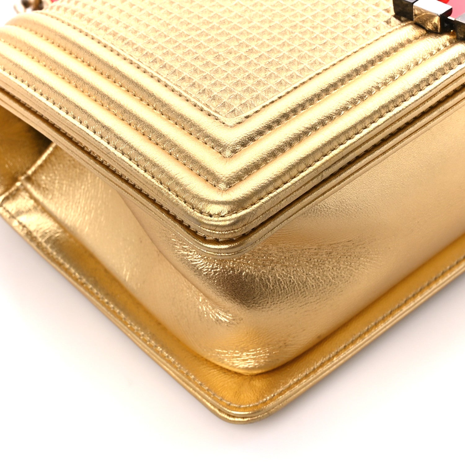 Chanel Metallic Lambskin Embossed Medium Cube Boy Flap Gold 9 of 10