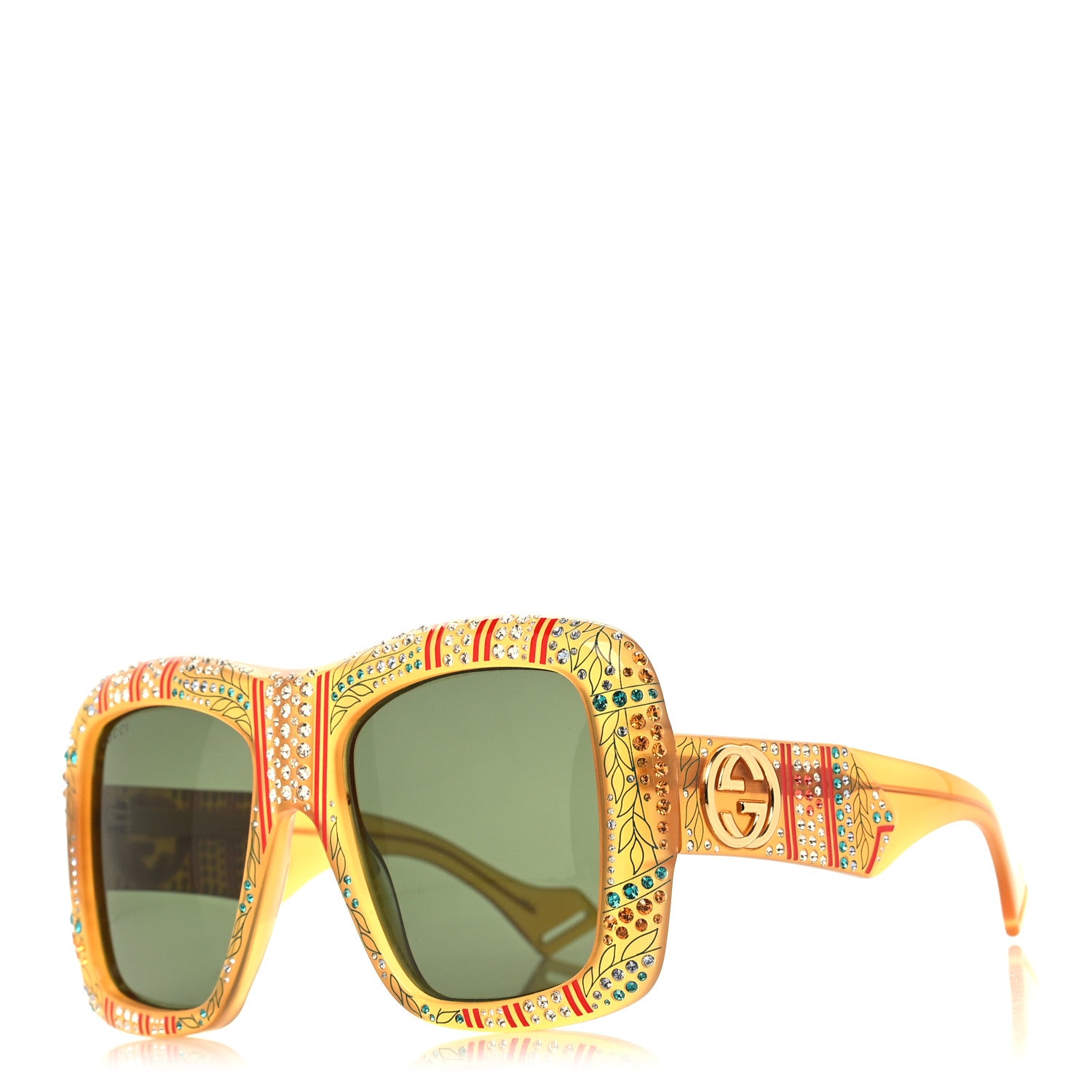Gucci Acetate Crystal Square Frame Sunglasses GG0498S Yellow 1 of 8
