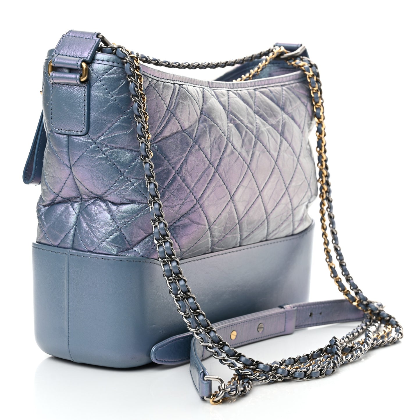 Iridescent Aged Calfskin Quilted Medium Gabrielle Hobo Blue