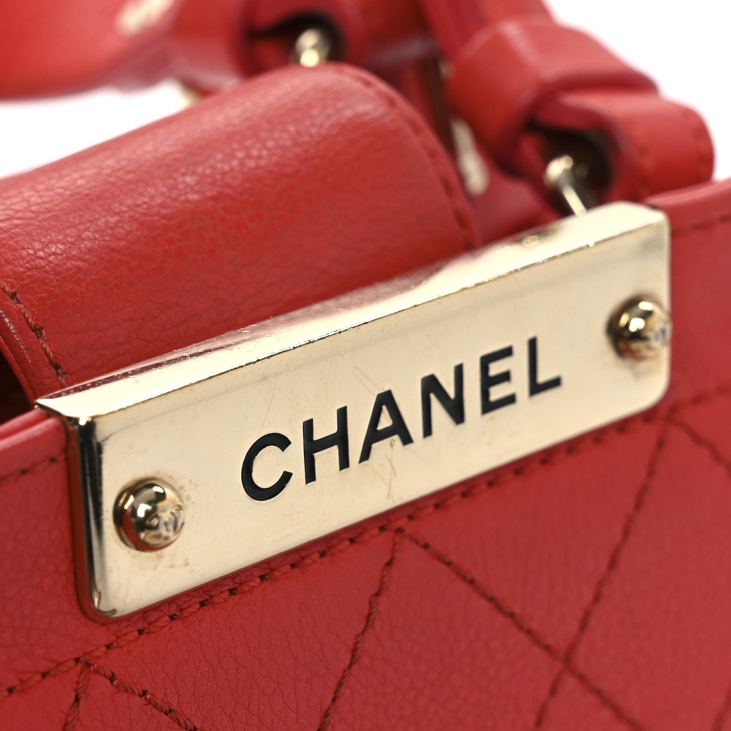Chanel Grained Calfskin Stitched Mini Label Click Shopper Tote Red 12 of 14