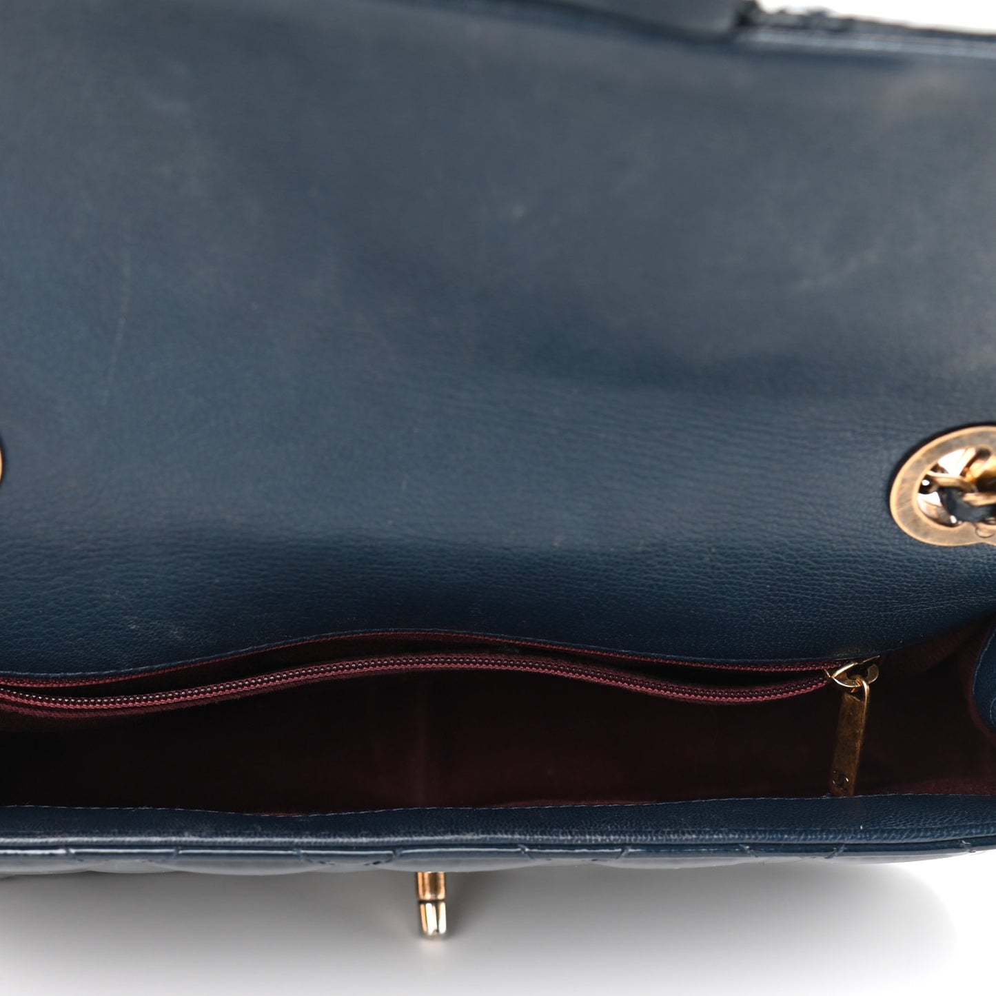Patent Goatskin Quilted Medium CC Eyelet Flap Blue