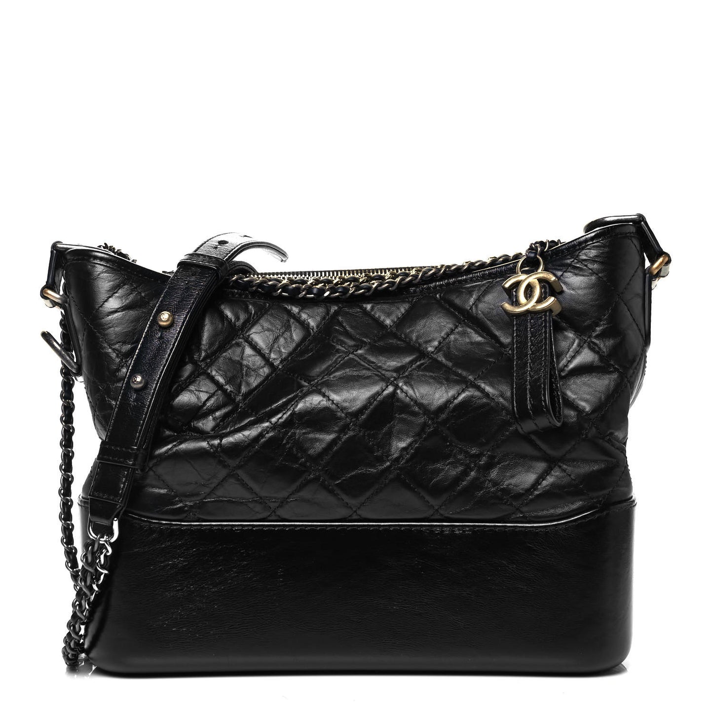 Aged Calfskin Quilted Medium Gabrielle Hobo Black