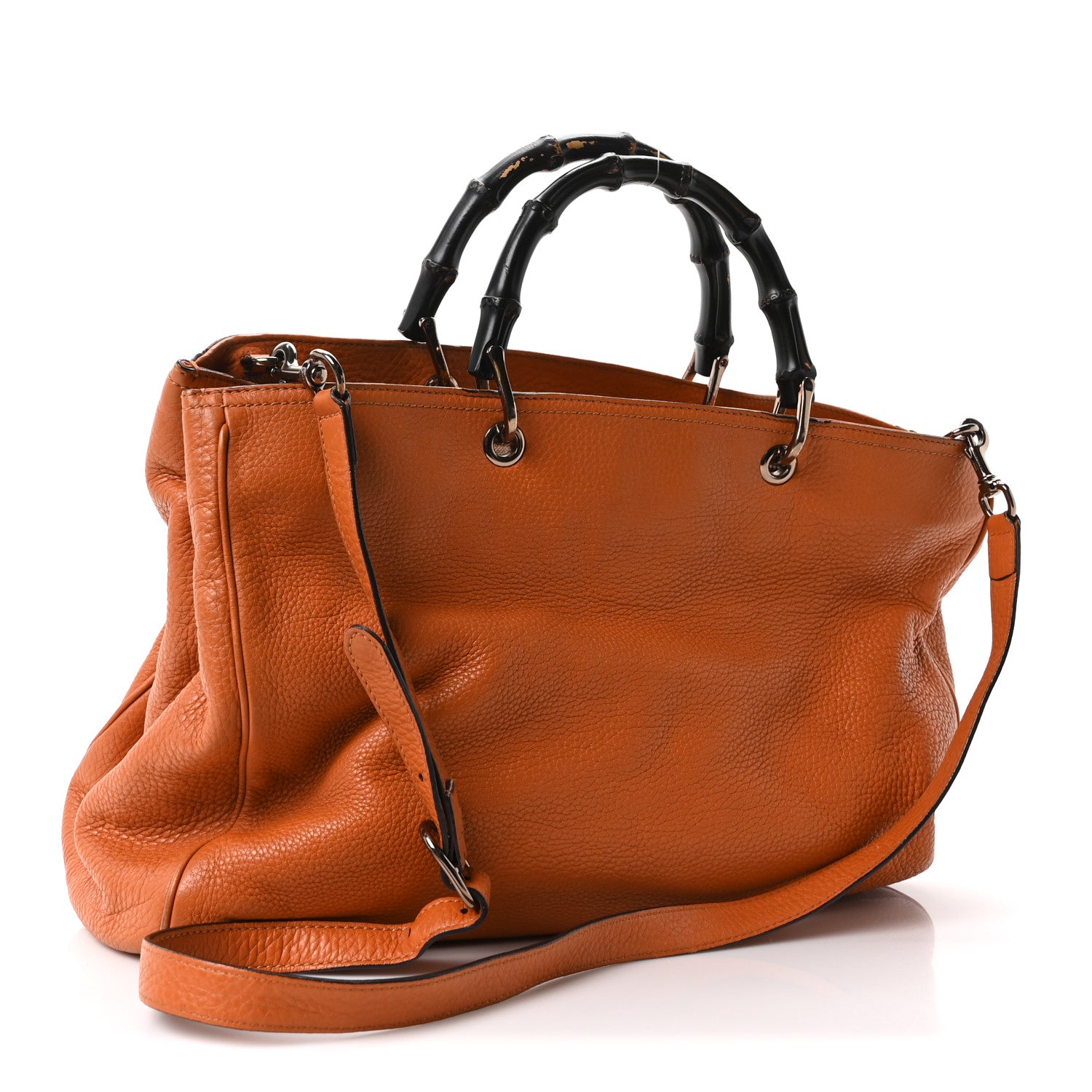 Gucci Cellarius Calfskin Large Bamboo Shopper Tote Orange 3 of 10