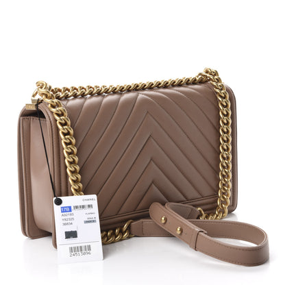 Chanel Calfskin Chevron Quilted New Medium Boy Flap Beige 3 of 10