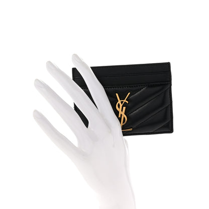 Saint Laurent Lambskin Matelasse Chevron Monogram Credit Card Case Black 2 of 8