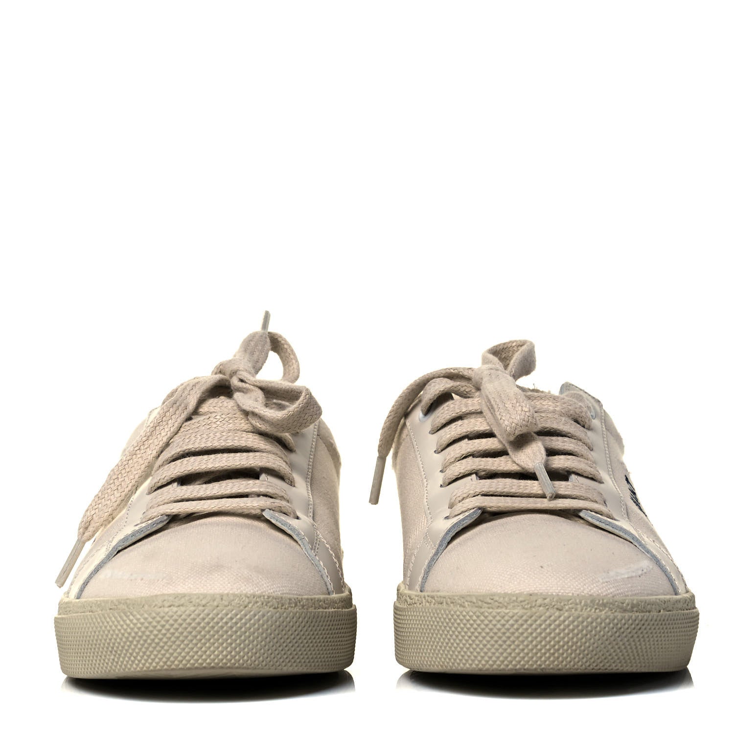 Saint Laurent Distressed Canvas Court Classic Sneakers 35.5 Panna 3 of 7