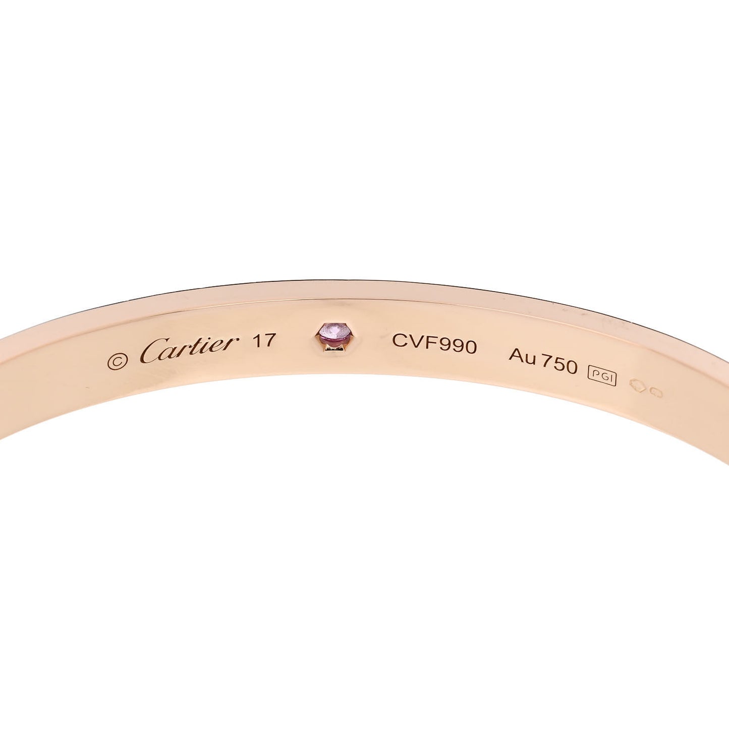 18K Pink Gold Pink Sapphire LOVE Cuff Bracelet 17
