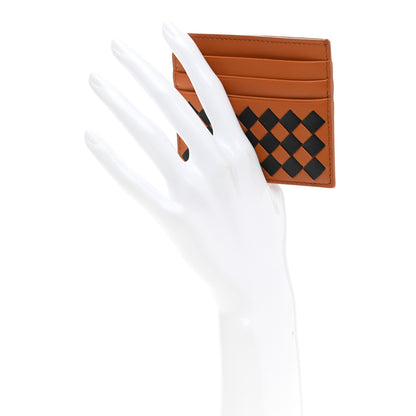 Bottega Veneta Nappa Intrecciato Woven Bi-Color Card Holder Tan Black 2 of 8