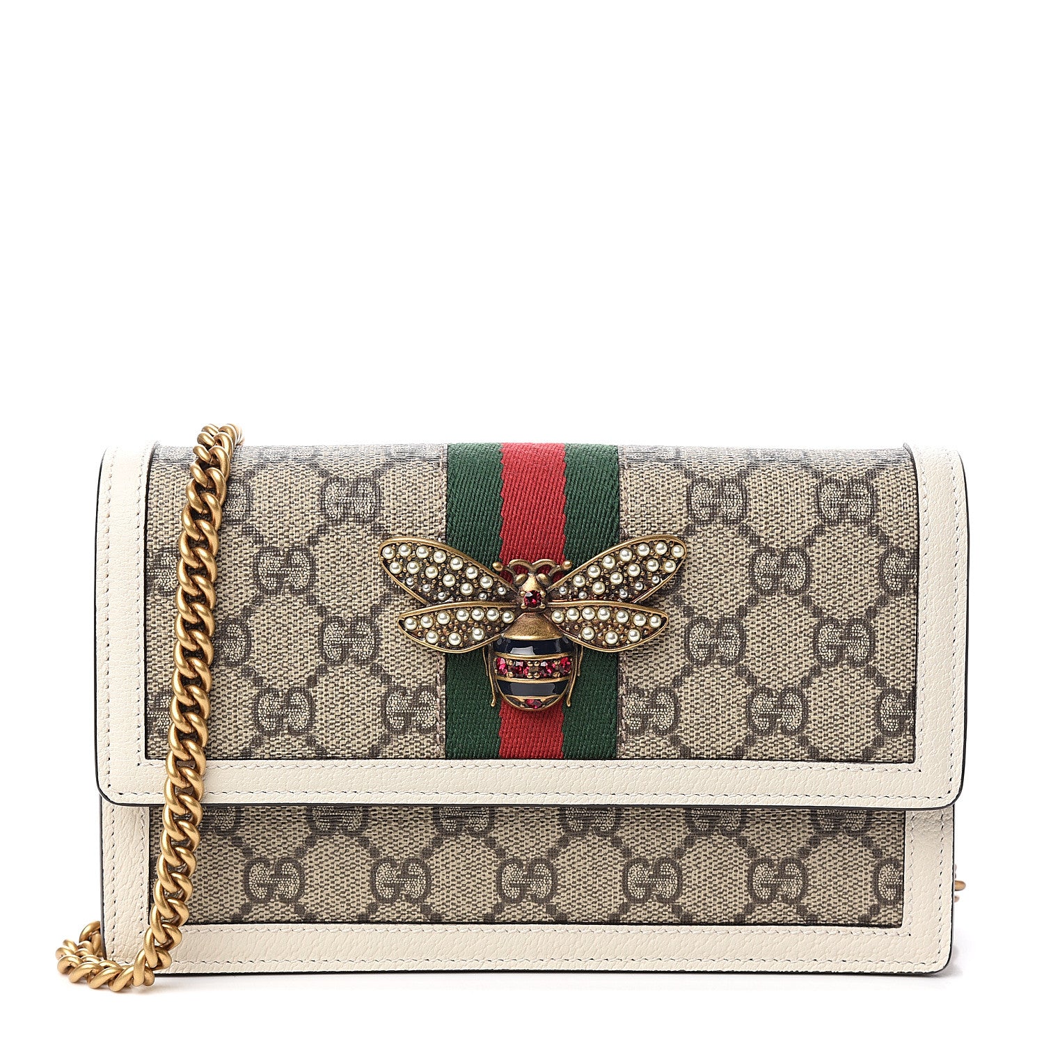 Gucci GG Supreme Monogram Web Queen Margaret Chain Wallet White 1 of 9