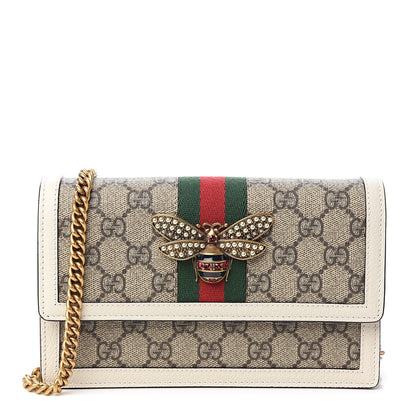 Gucci GG Supreme Monogram Web Queen Margaret Chain Wallet White 1 of 9