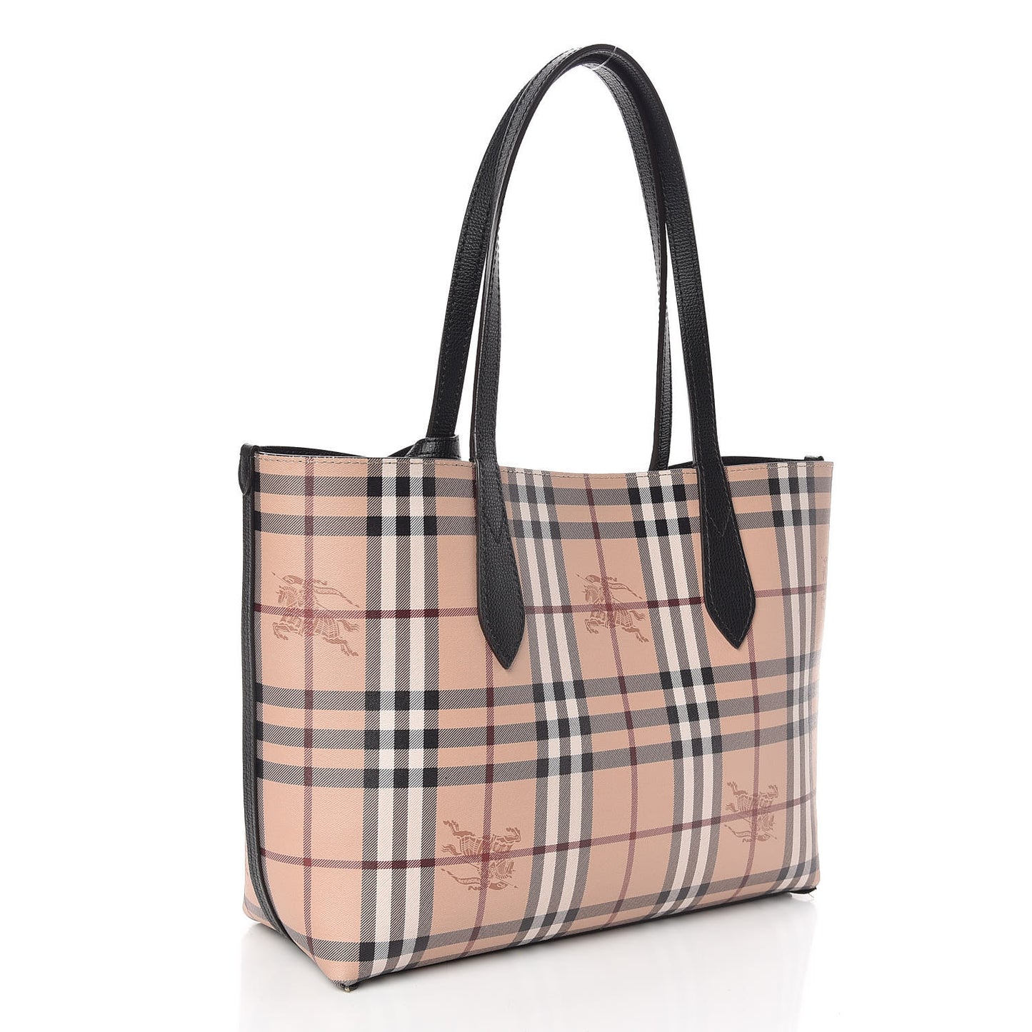 Grainy Calfskin Haymarket Check Small Reversible Tote Black