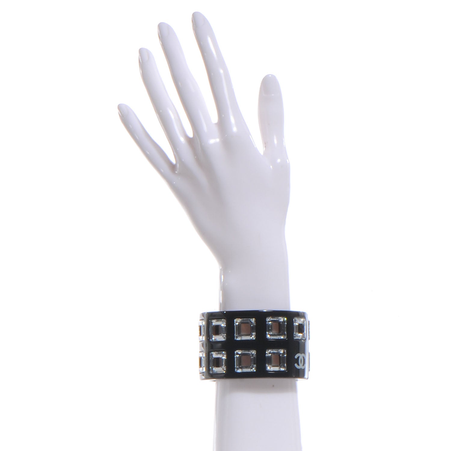 Chanel Resin Baguette Crystal CC Cuff Black 2 of 5