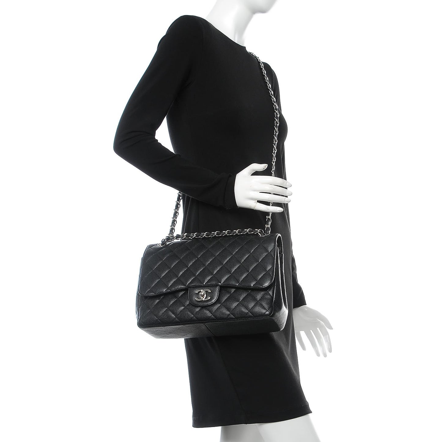Caviar Quilted Jumbo Double Flap Black
