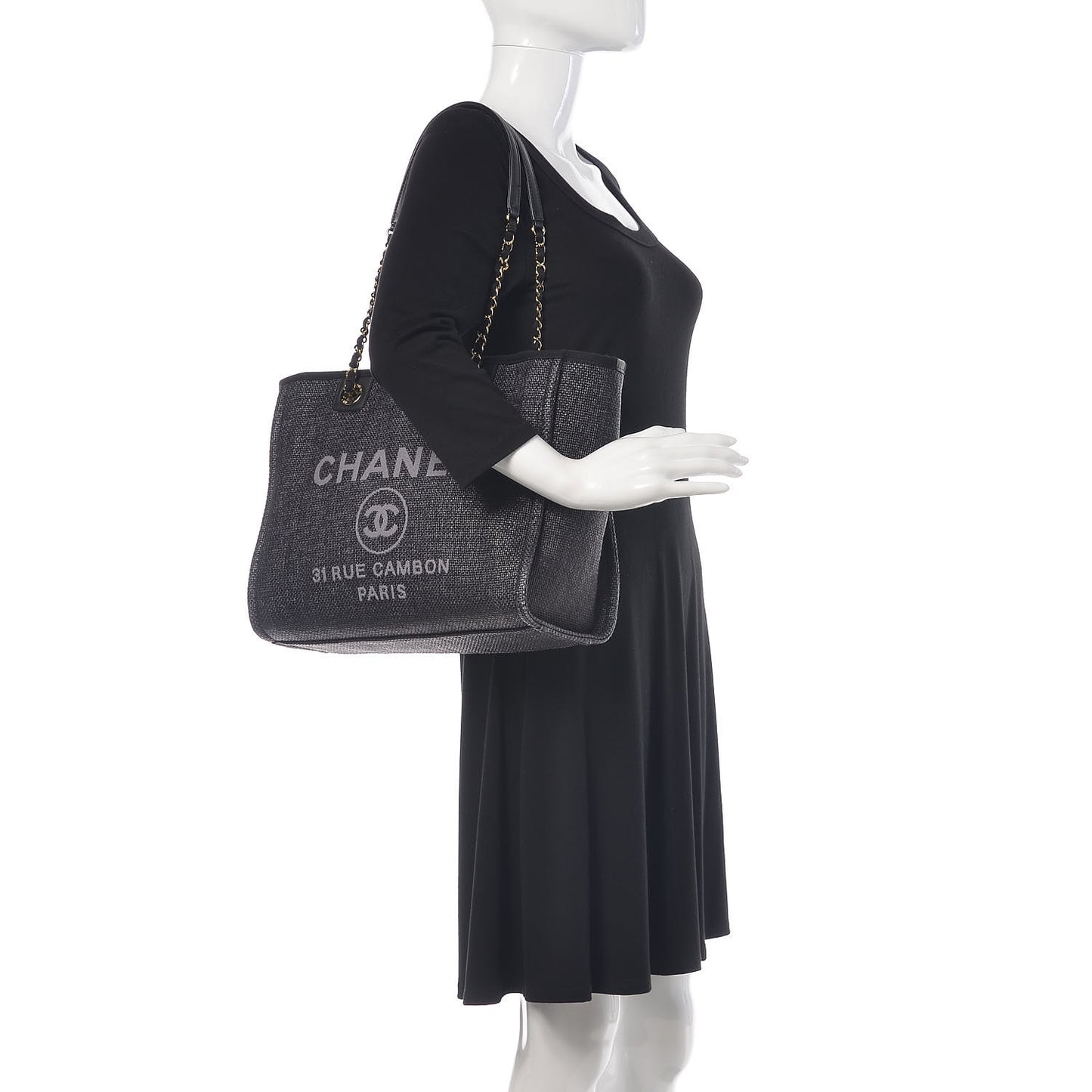 Woven Straw Raffia Small Deauville Tote Black