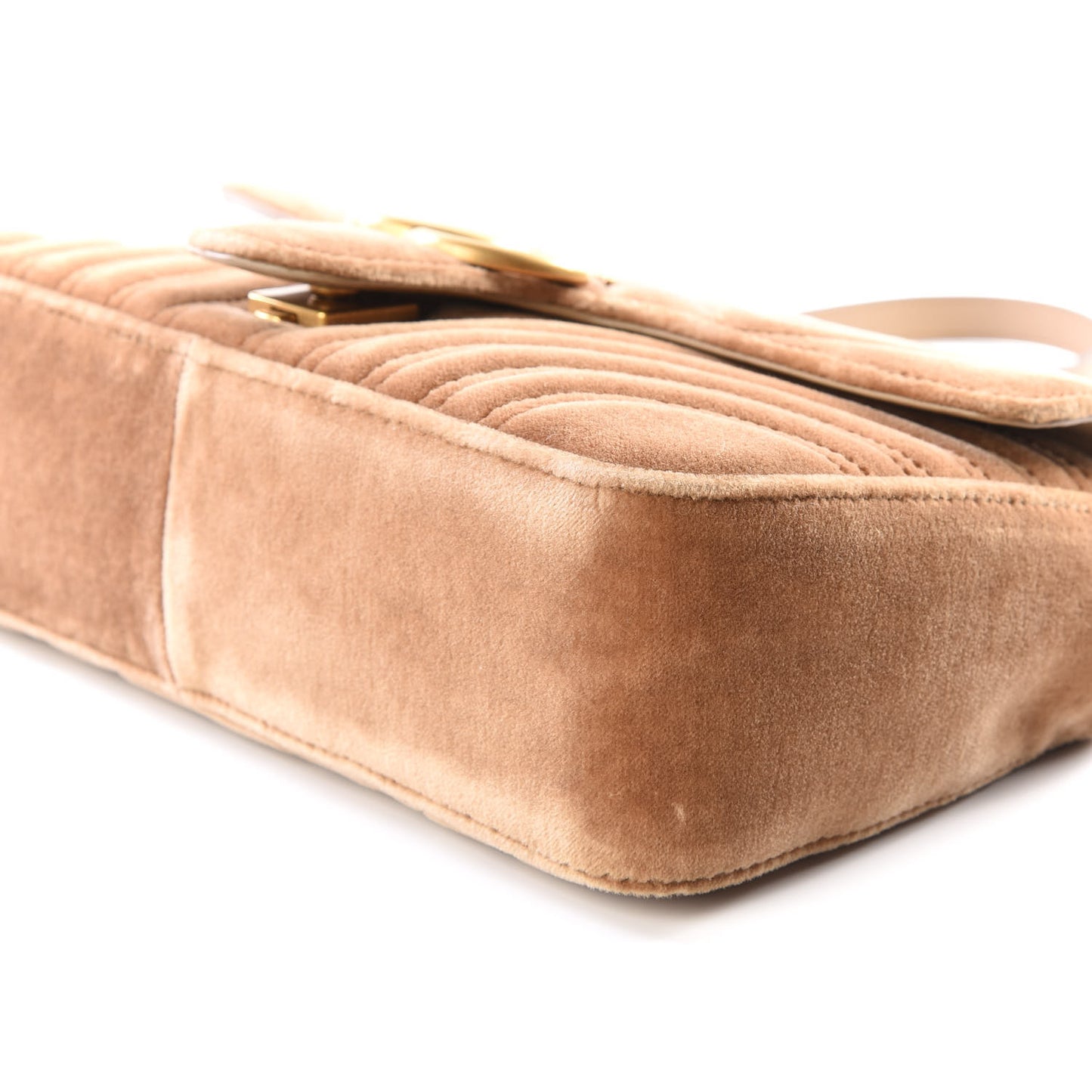 Velvet Matelasse Small GG Marmont Shoulder Bag Taupe