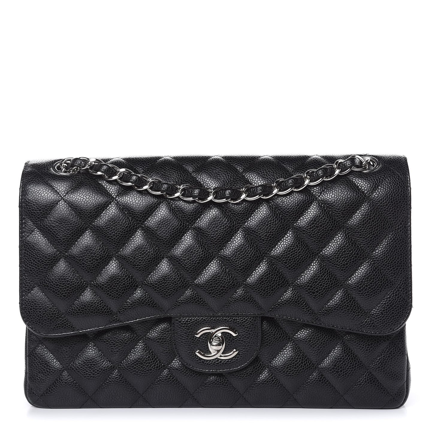 Caviar Quilted Jumbo Double Flap Black