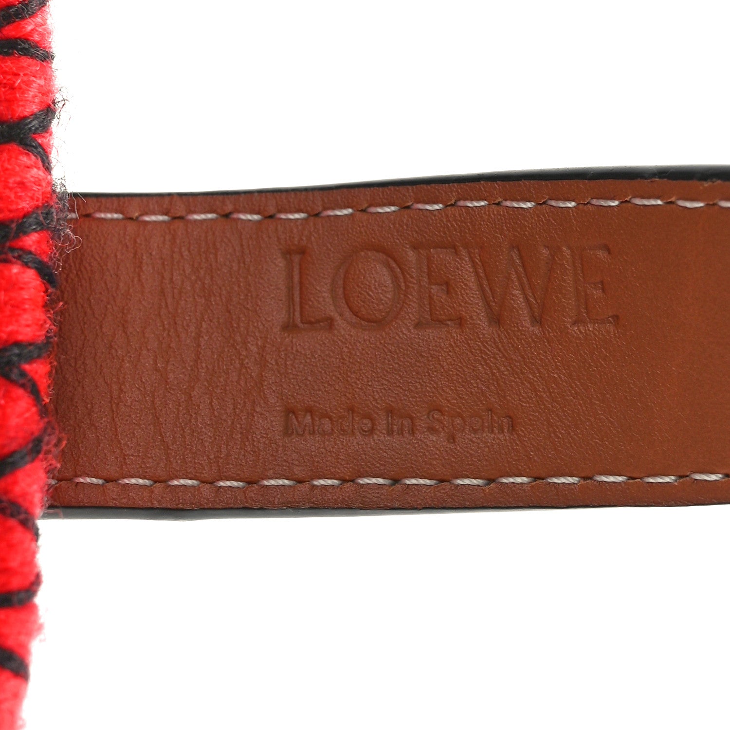 Loewe Embroidered Raffia Basket Tote Bag Natural Tan Red 6 of 9