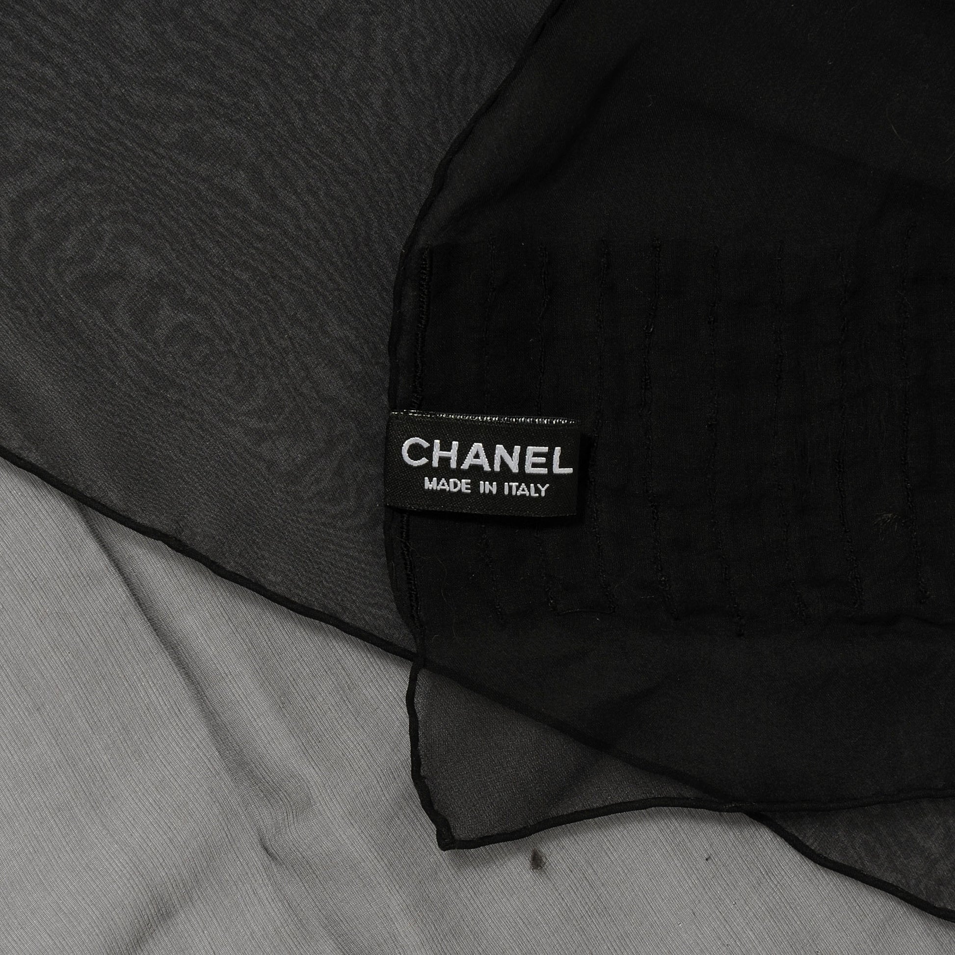 Chanel Silk Embroidered Camellia CC Scarf Black 5 of 6