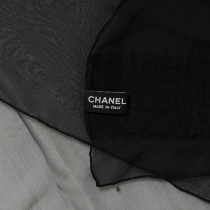 Chanel Silk Embroidered Camellia CC Scarf Black 5 of 6