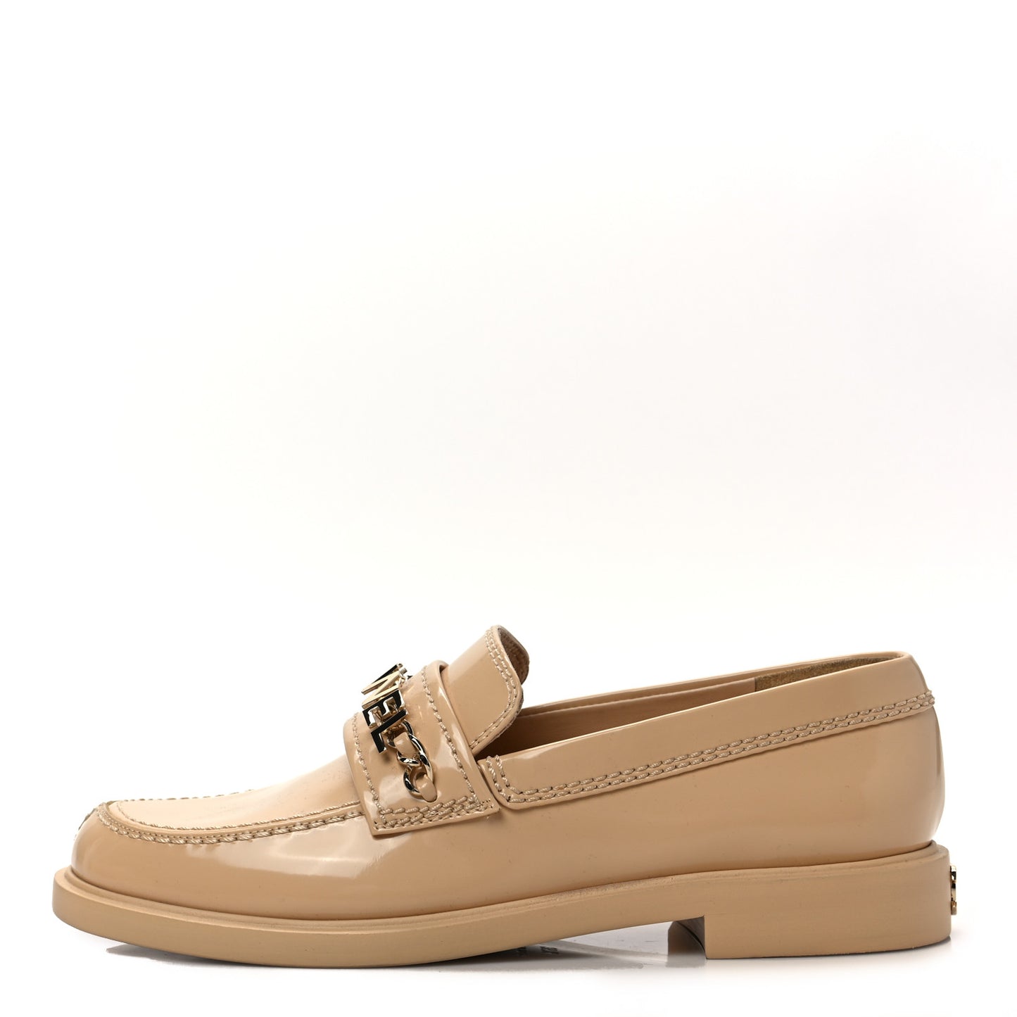 Shiny Calfskin Bonnie and Clyde Logo Loafers 36.5 Beige