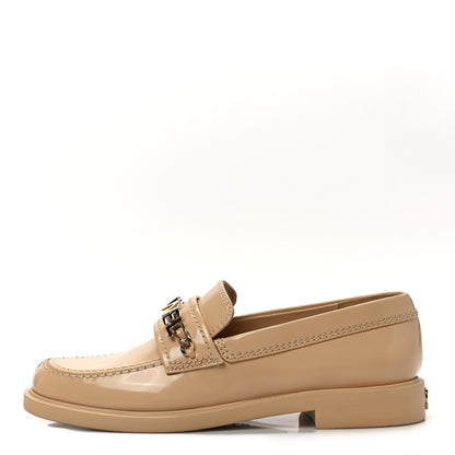Chanel Shiny Calfskin Bonnie and Clyde Logo Loafers 36.5 Beige 1 of 10