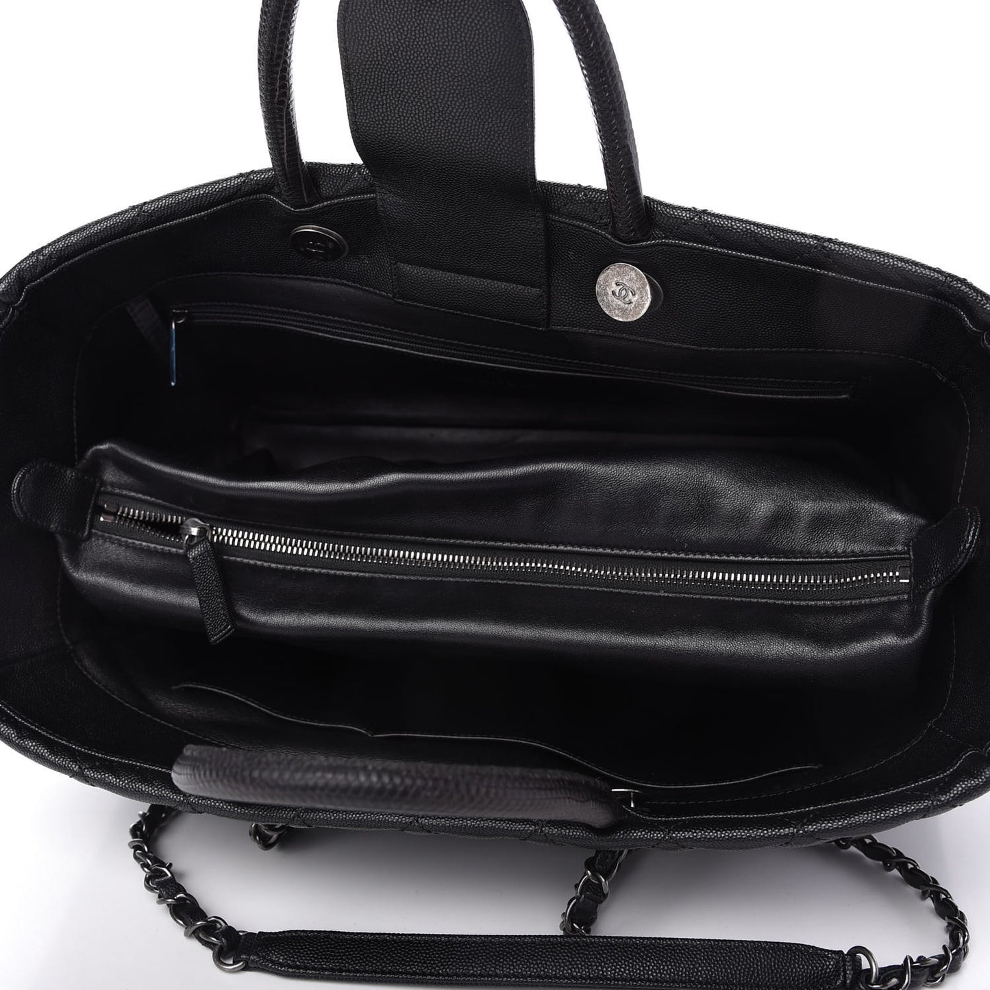 Caviar Lizard Quilted Large Coco Handle Shopping Tote Black