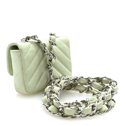 Chanel Sheepskin Chevron Quilted Mini Chain Belt Bag Light Green 3 of 10