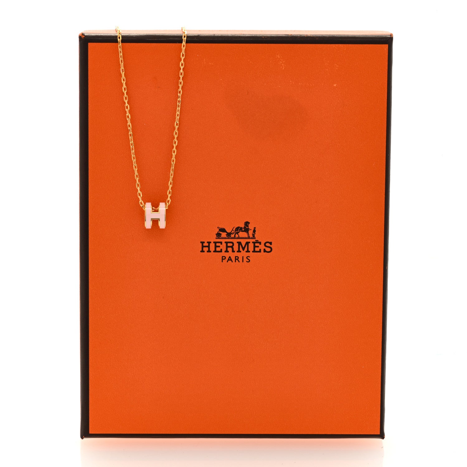 Hermes Lacquered Gold Mini Pop H Pendant Necklace Rose Dragee 4 of 5