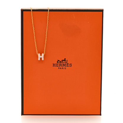 Hermes Lacquered Gold Mini Pop H Pendant Necklace Rose Dragee 4 of 5