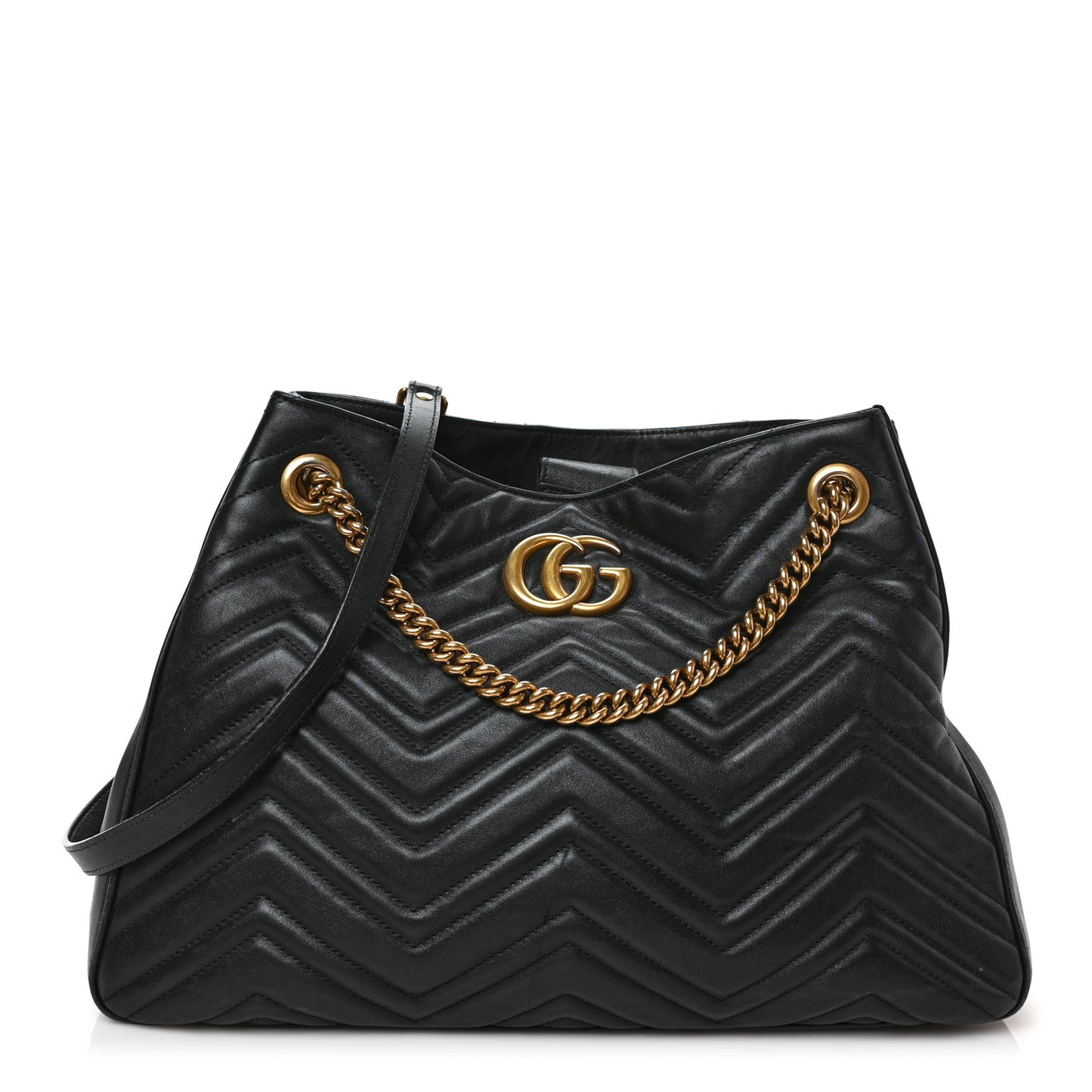 Calfskin Matelasse Medium GG Marmont Shoulder Tote Bag Black