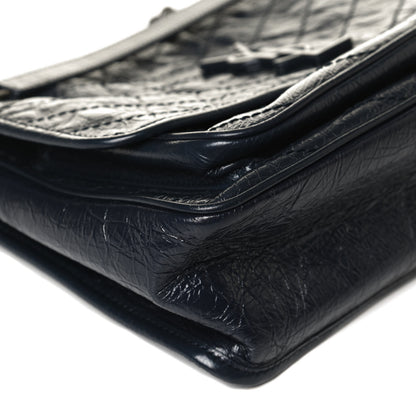 Saint Laurent Crinkled Calfskin Matelasse Monogram Medium Niki Chain Satchel Dark Blue 12 of 15