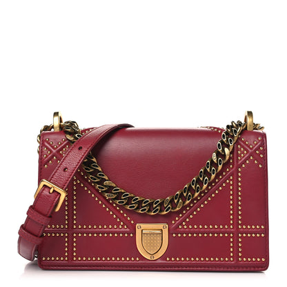 Christian Dior Calfskin Studded Small Diorama Flap Bag Burgundy 1 of 10