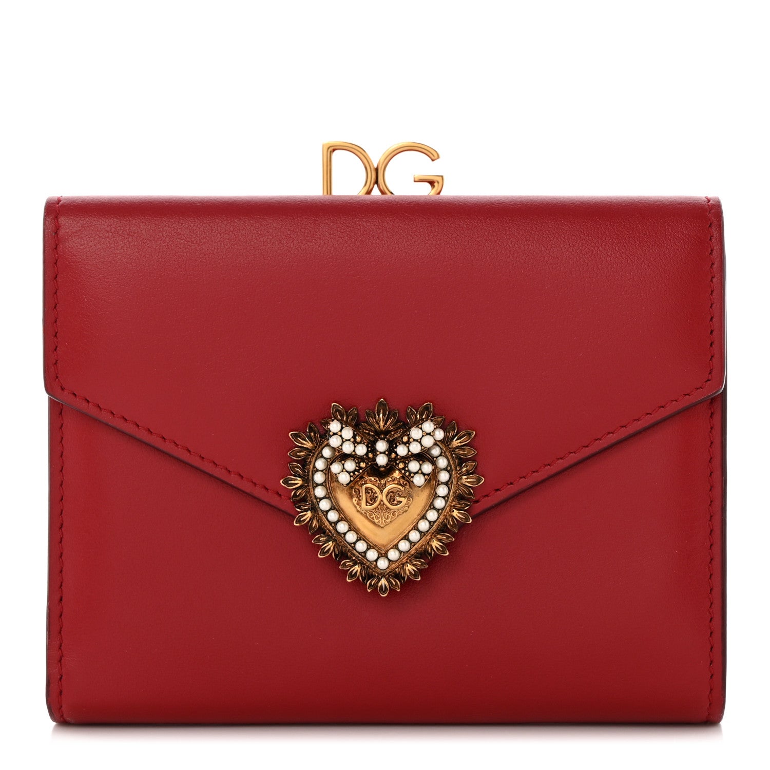 Dolce & Gabbana Smooth Calfskin Devotion Clutch Wallet Poppy Red 1 of 9