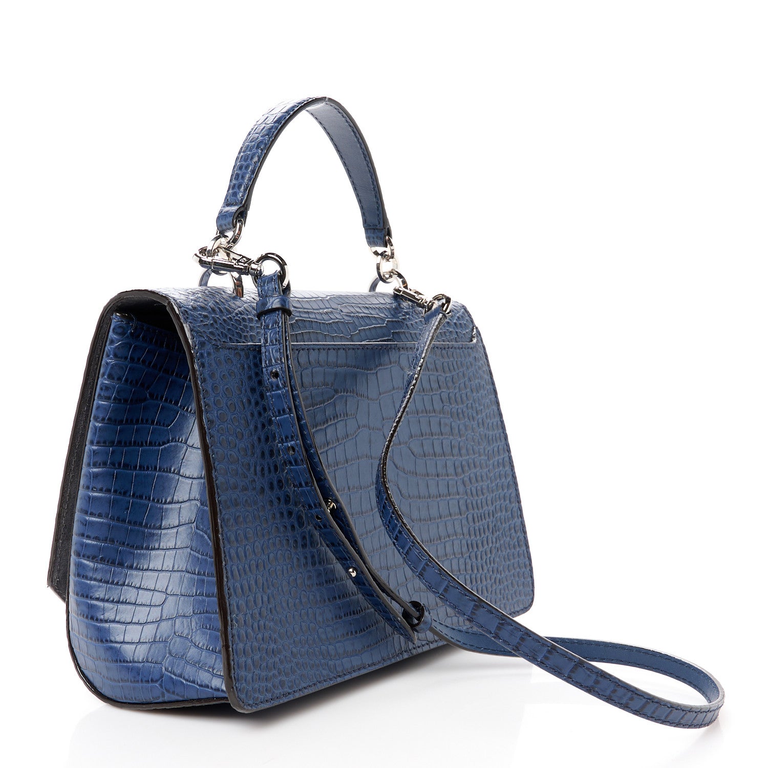 Jimmy Choo Calfskin Crocodile Embossed Madeline Top Handle Denim 3 of 10