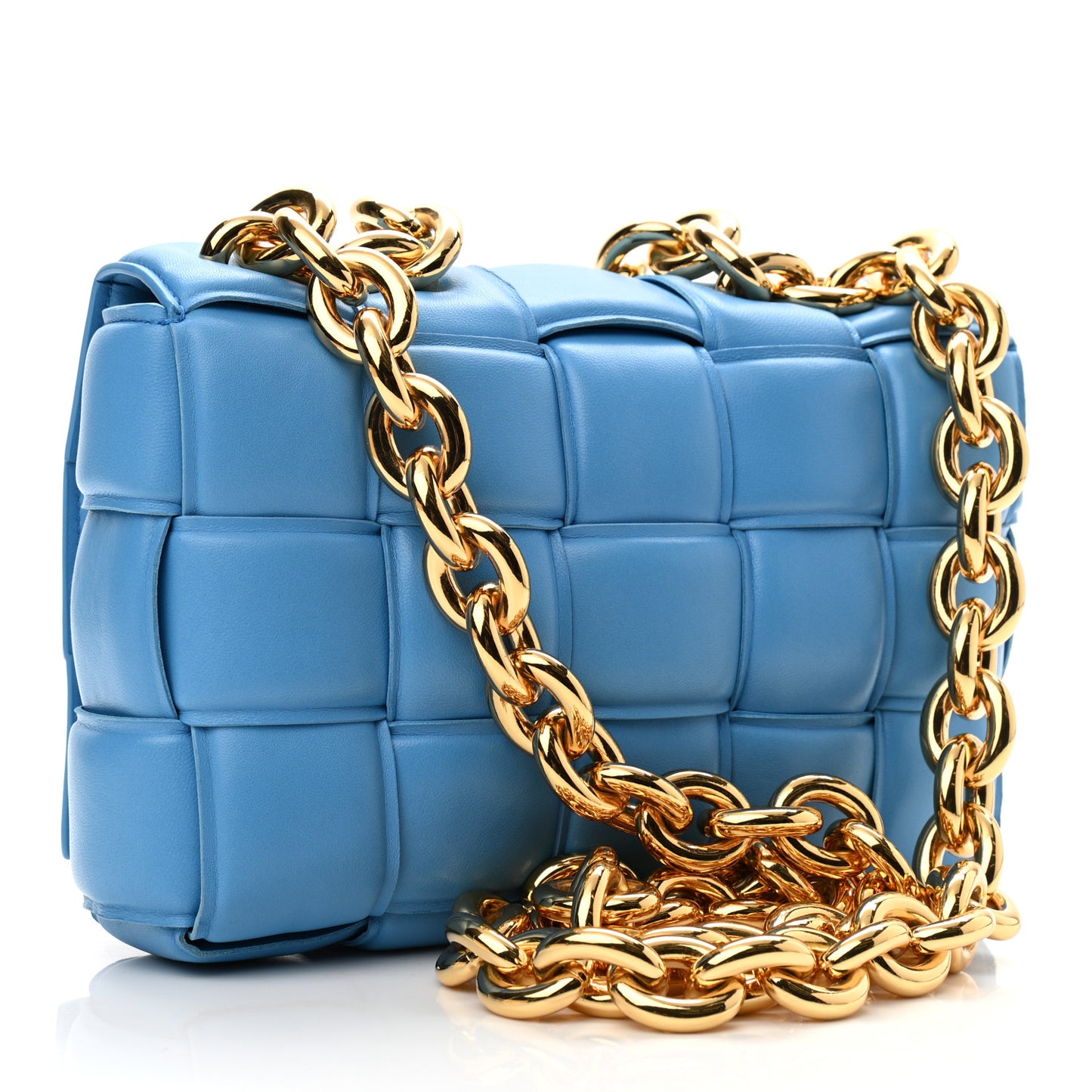 Lambskin Maxi Intreccio Padded Chain Cassette Crossbody Bag Swimming Pool