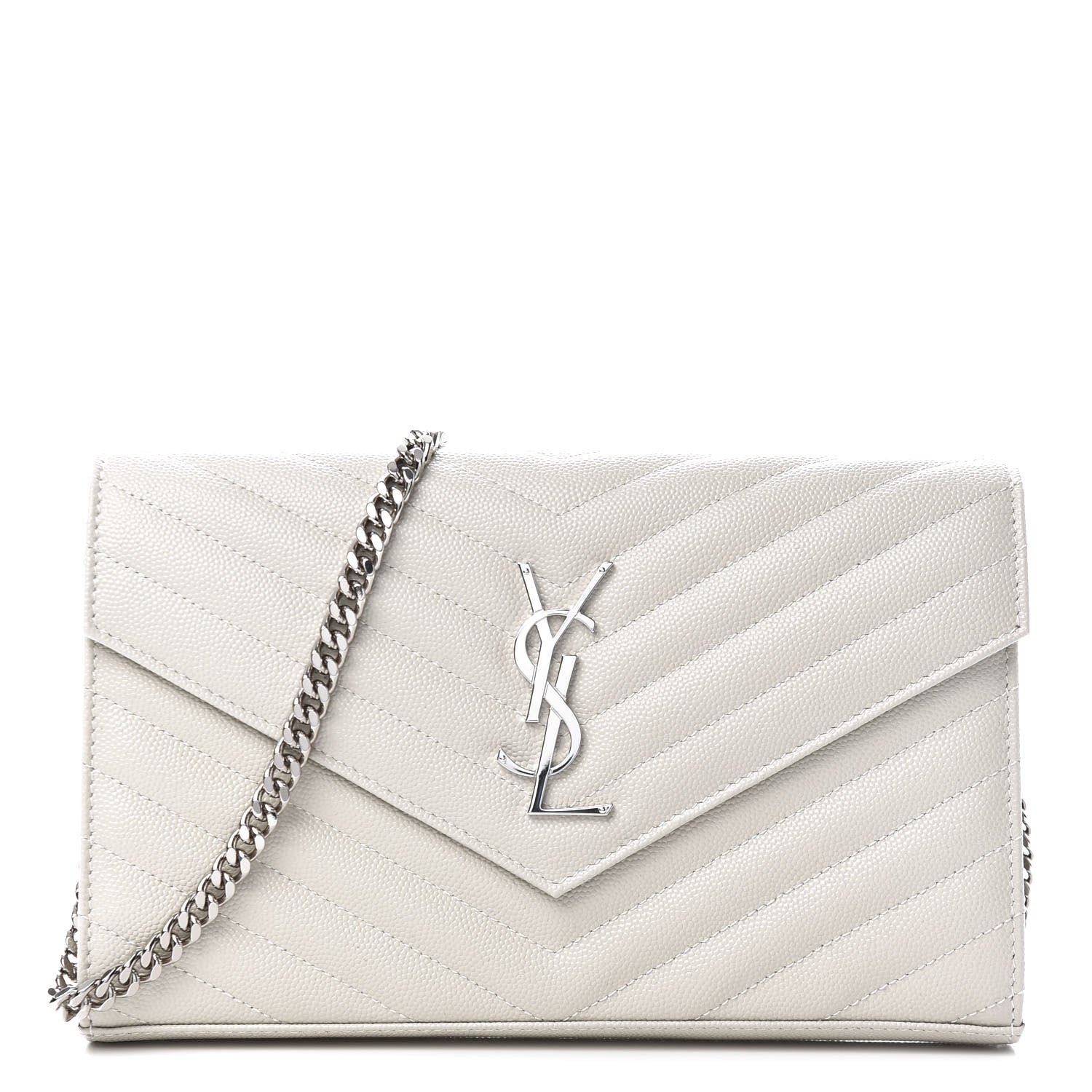 Saint Laurent Grain De Poudre Matelasse Chevron Monogram Chain Wallet Optical White 1 of 10