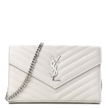 Saint Laurent Grain De Poudre Matelasse Chevron Monogram Chain Wallet Optical White 1 of 10