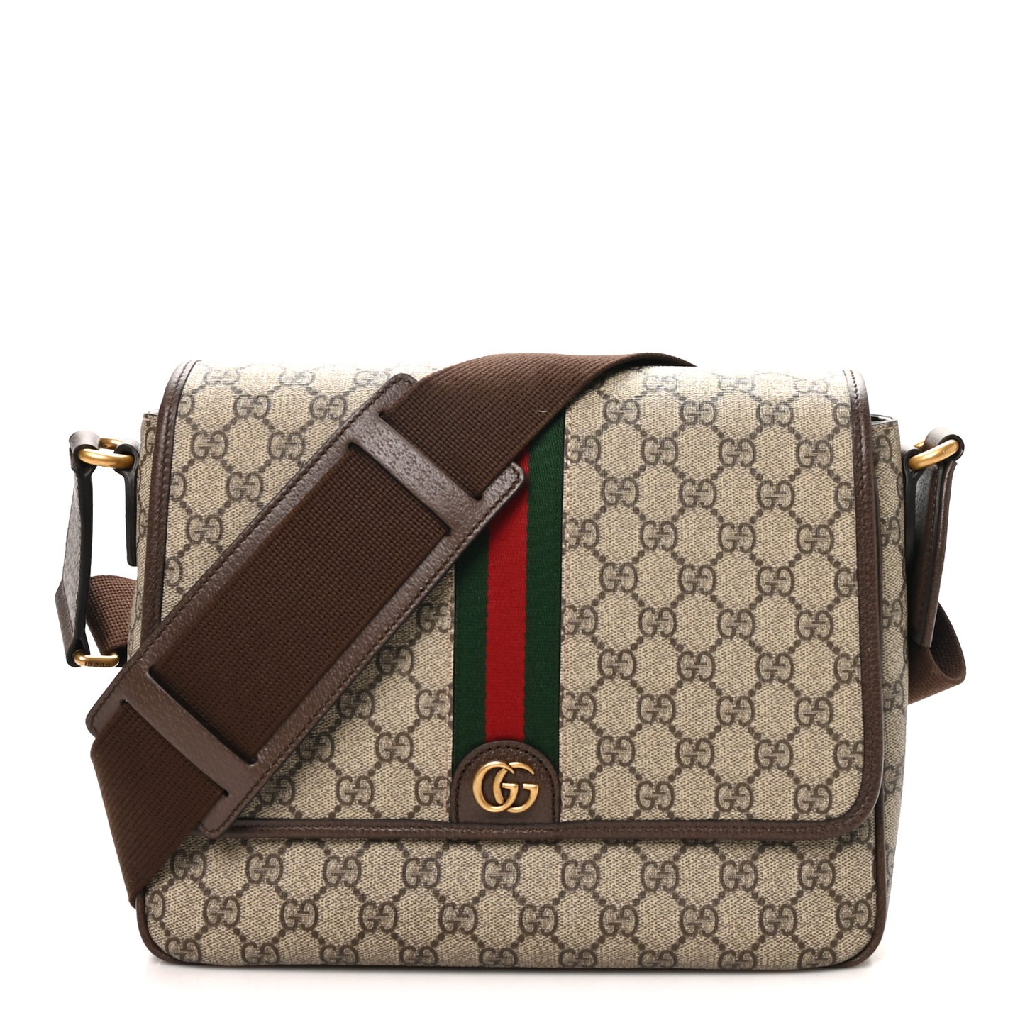 Tender GG Supreme Monogram Textured Dollar Calfskin Ophidia Messenger Bag Beige Ebony Dark Brown