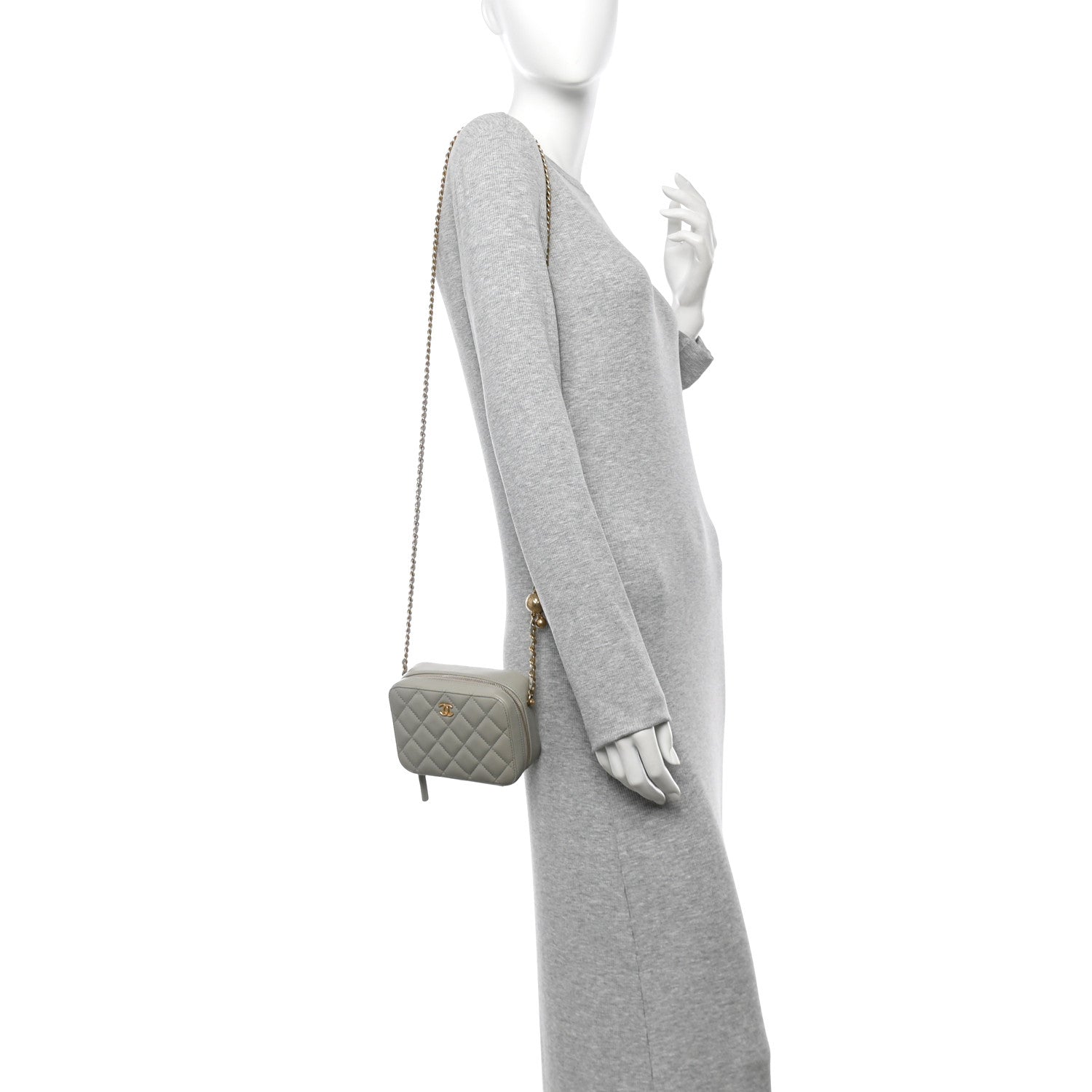 Chanel Lambskin Quilted CC Pearl Crush Camera Case Grey 1739992